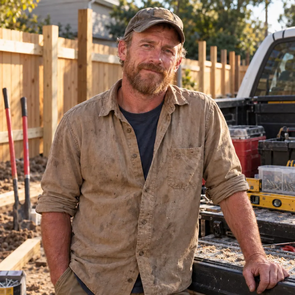 Caleb Morgan at a residential cedar fence installation
