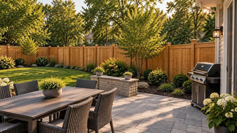 Cedar privacy fence framing a landscaped Boulder backyard and patio.