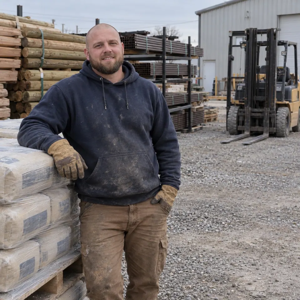 Mike Brooks in the Blue Squirrel materials yard